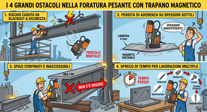 i 4 grandi ostacoli nella foratura con trapano magnetico